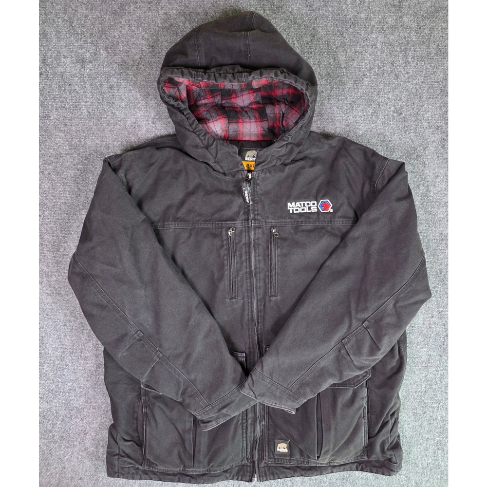 Berne Hooded Work Jacket Mens 2XL Black Matco Tools Flannel Lined Canvas CCWJ01